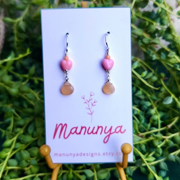 Heart Earrings with Semi-Precious Stones - Pink, Purple, Aqua, Blue - Picture 8 of 14